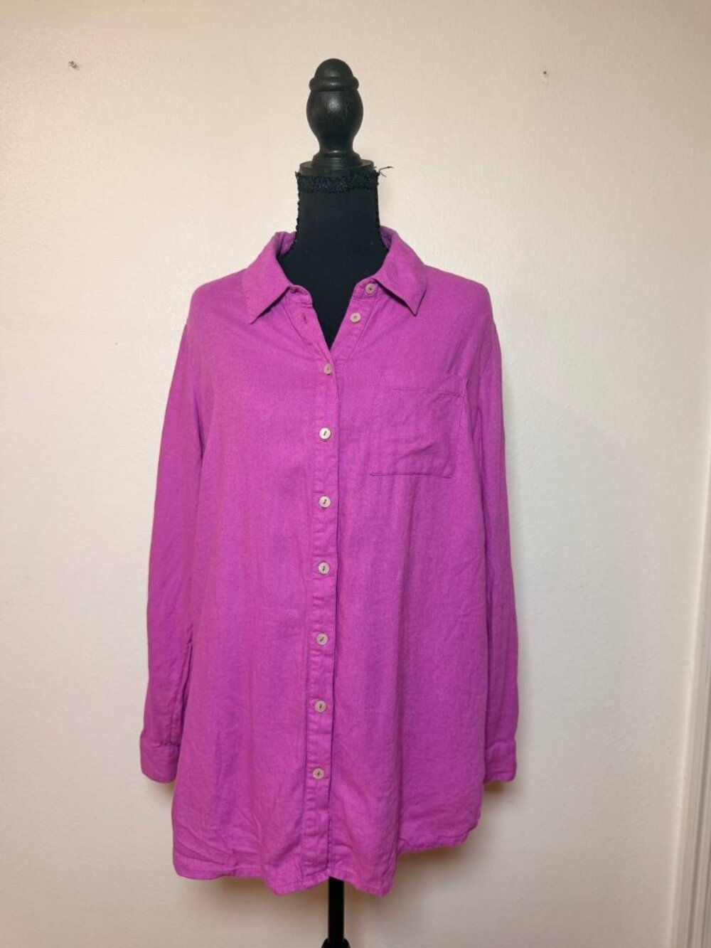 Naturals d&co Orchid Pink Linen Blend Button Down Shirt Roll Tab Coastal Boho S